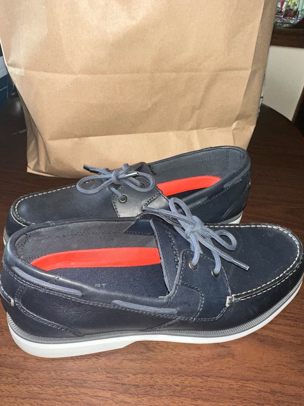 Rockport Navy Boat Shoes with Red Insole